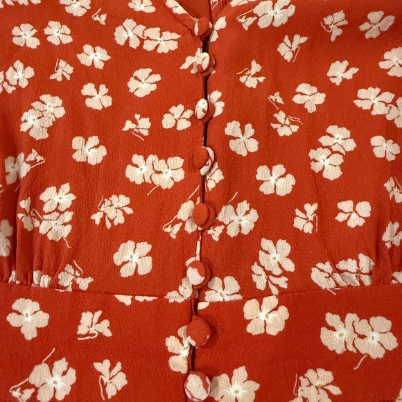 Madewell Happy Hibiscus Button Front Mini Dress Red Floral Size 10 - Picture 12 of 16